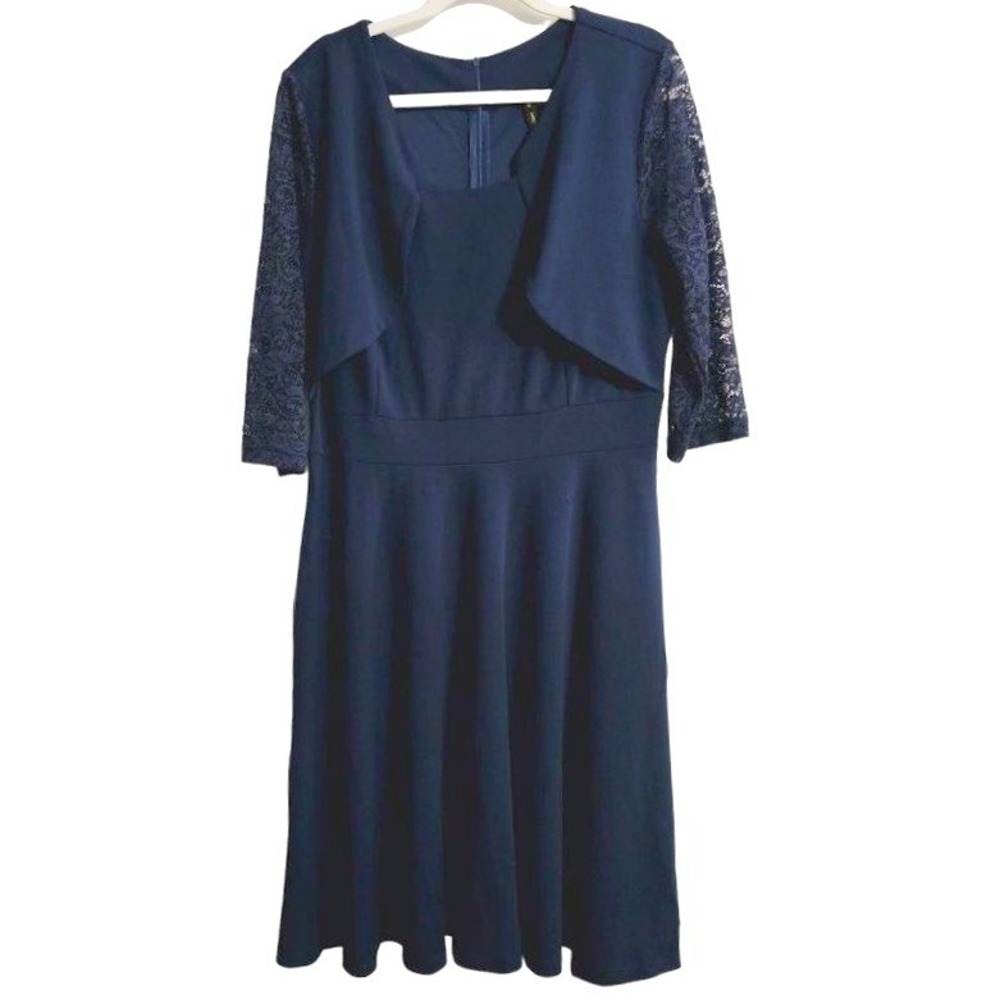 Formal dress size‎ XXL quarter sleeve fit flare Navy blue New